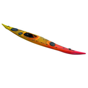 Laser kajak fra Rainbow Kayaks. Rummelig havkajak m. rorsystem